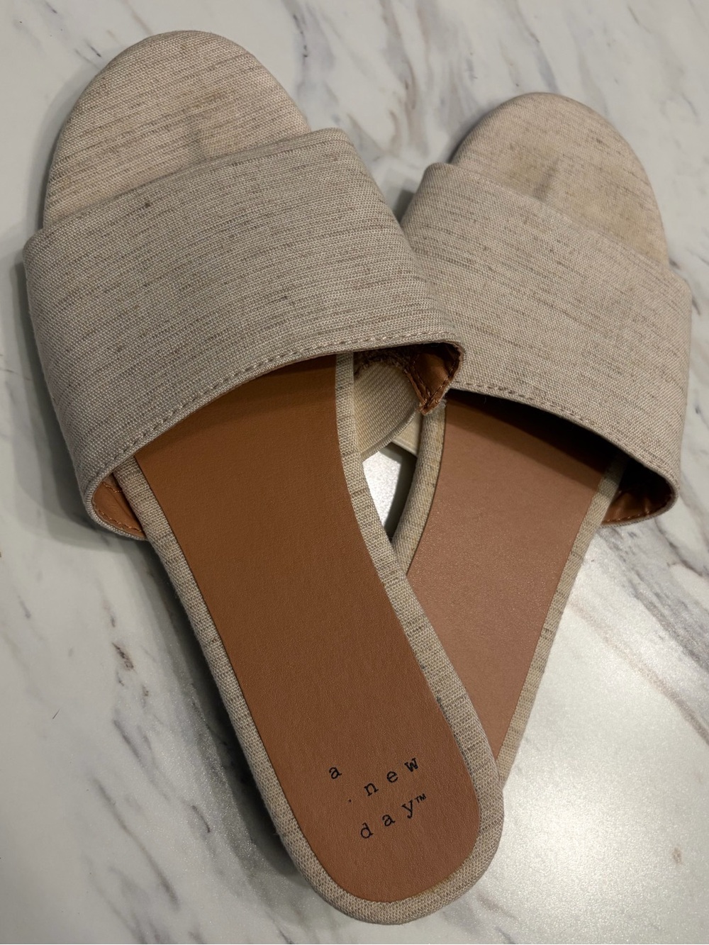 A New Day Cream Linen Slides Women's US Size 7